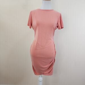 Express Orange Short Sleeve Ruched Sheath Dress Size Small Stretch Modal Blend